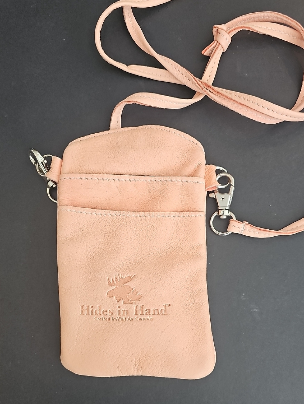 Hides in Hand Peach Leather Crossbody Pouch